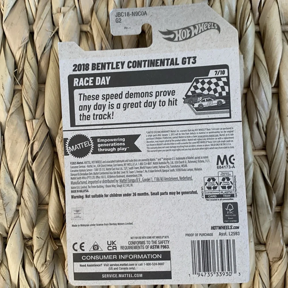 2018 Gold Bentley Continental GT3 Racing Race Car Hot Wheels 🆕 Hotwheels 2025